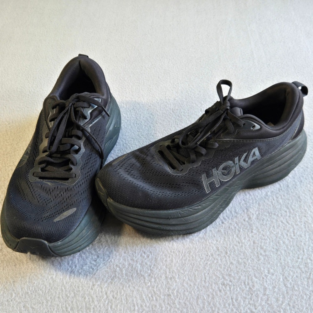 Hoka Bondi 8 Running Shoes Mens 9.5 Black Black 1123202 BBLC Cushioned Sneakers - Picture 2 of 9
